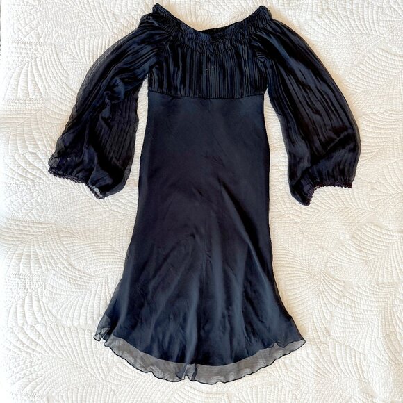 Vintage Y2K Sheer Black Milkmaid Mermaid Midi Dress Size 6 - Whimsigoth - Picture 6 of 11